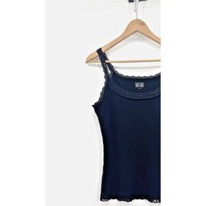 Retro Y2K Whimsigoth Converse Large Lace Trim Tank Top Ribbed 90s Fairy Grunge